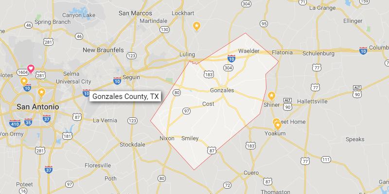 Map outlining the Gonzales County prize region