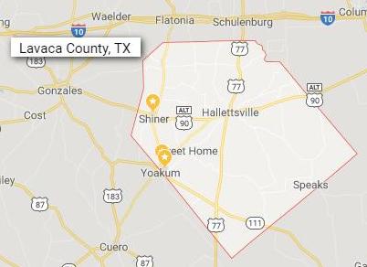 Map outlining the Lavaca County prize region